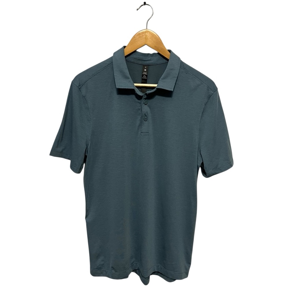 Lululemon Evolution Polo Shirt Mens Medium Blue Performance Short Sleeve